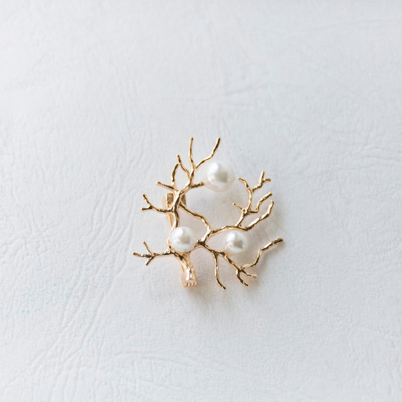 実になる木　シンプルなホワイト貝パールの実のブローチ　 6枚目の画像