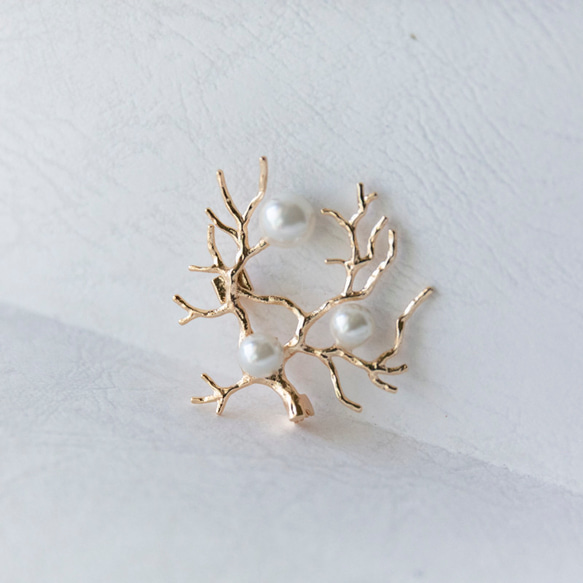 実になる木　シンプルなホワイト貝パールの実のブローチ　 1枚目の画像