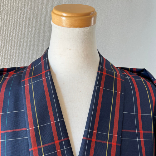 大島紬 泥染め大島紬 作務衣 着物リメイク 商標付き 格子柄 大人可愛い