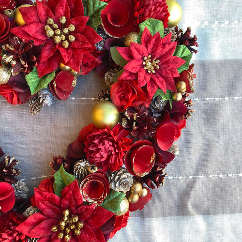 ◆ハート型クリスマスリース◆ 一点物【大人のクリスマス】ハート型クリスマスリース ラメ