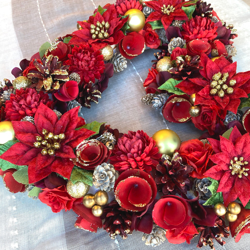 一点物【大人のクリスマス】ハート型クリスマスリース ラメ リース