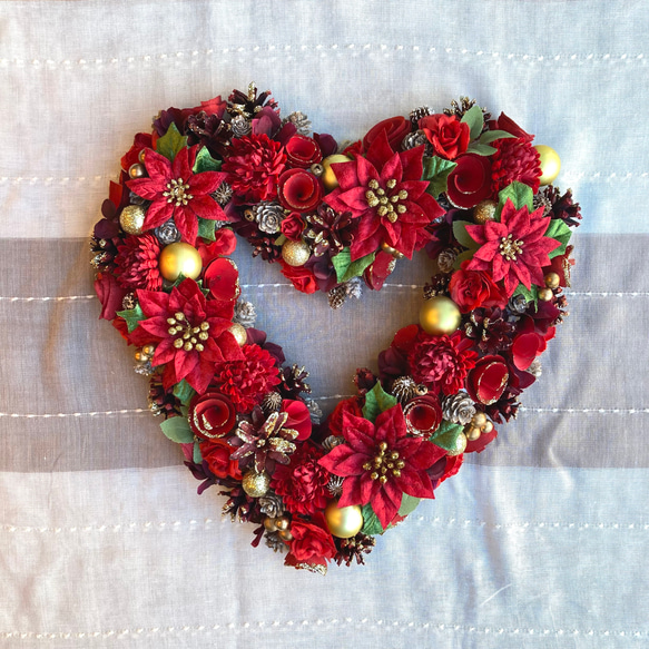 一点物【大人のクリスマス】ハート型クリスマスリース ラメ リース