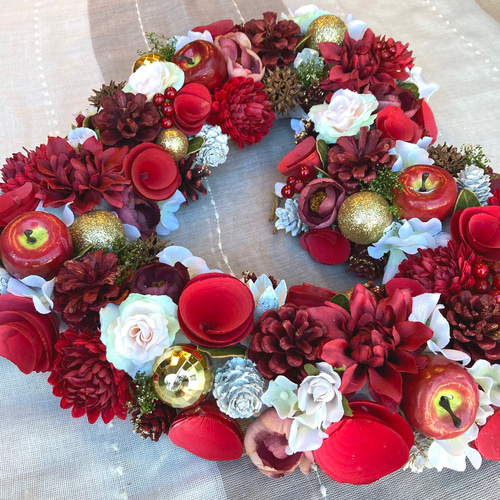 一点物【大人のクリスマス】ハート型クリスマスリース りんご リース