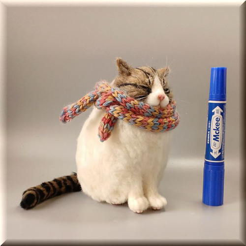羊毛フェルト 猫 デブ猫 キジシロ猫さん キジ白 ねこ ネコ 猫