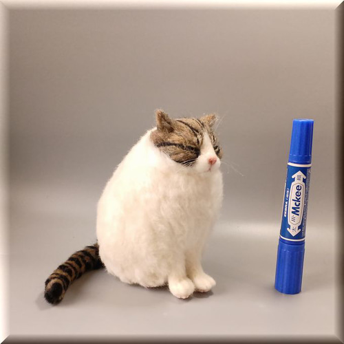 羊毛フェルト 猫 デブ猫 キジシロ猫さん キジ白 ねこ ネコ 猫