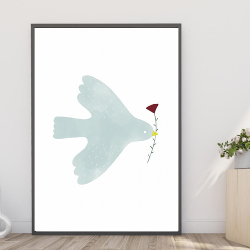 送料無料】A3・A4ポスター【青い鳥】抽象/アート/インテリア/北欧