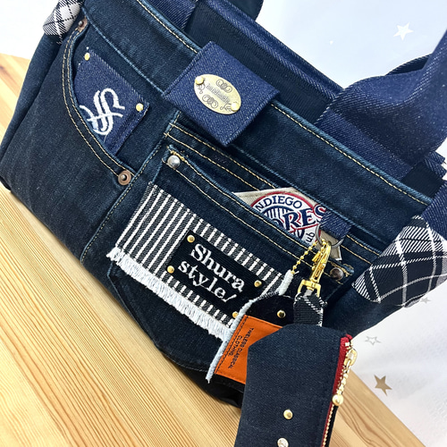 デニムリメイクバッグNo.172☆トートバッグ&コインポーチ デニムリメイクバッグNo.172☆トートバッグ&コインポーチ