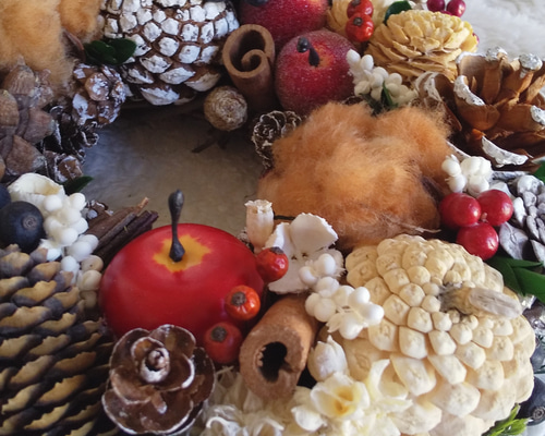 クリスマスリース 「木の実とりんごのタルト風 リース」 ドライ