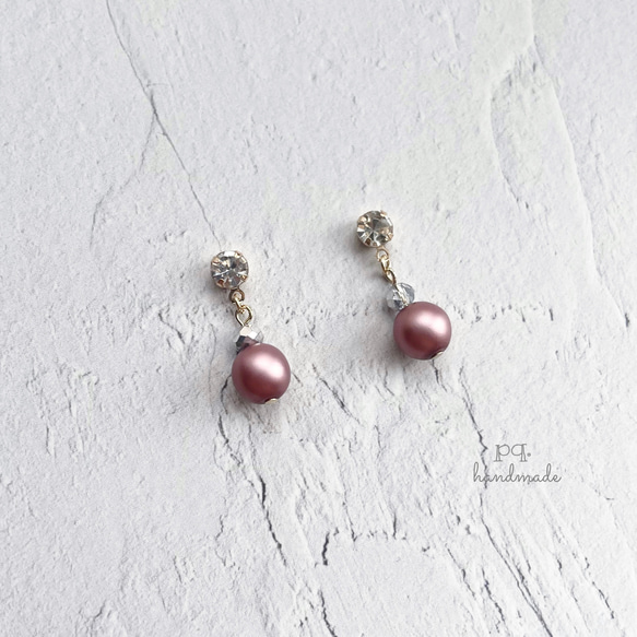 くすみローズピンクのパール＊イヤリング イヤリング  