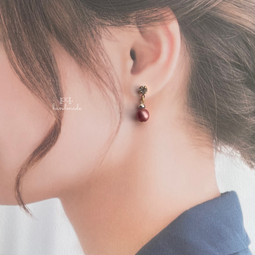 くすみローズピンクのパール＊イヤリング イヤリング  