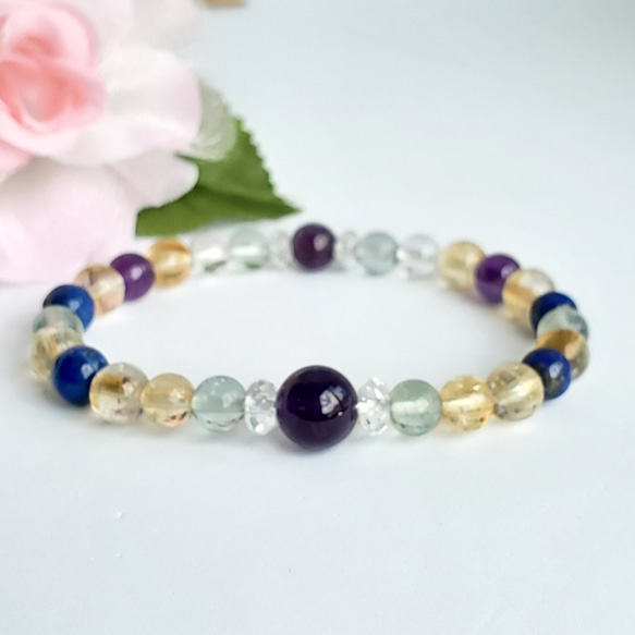 アメジスト×シトリン×ラピスラズリ×フローライト ブレスレット 天然石