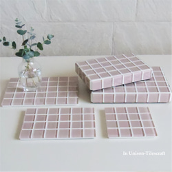 【残り１点】ピンクカラー☆ガラスモザイクタイルのディスプレイトレイ Slim Mサイズ（飾り台・小物置き） 10枚目の画像