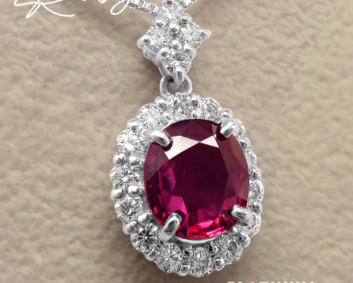 半額以下♡ ベリテ　ルビー　ダイヤ　プラチナ　オーバル　ネックレス　超美品♡ お陰様で完売！】「1点物」希少な 非加熱 の 美しい 天然石 ルビー