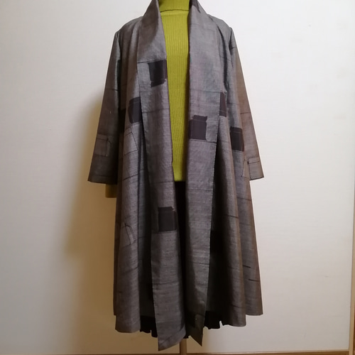 着物リメイク　大島紬コートワンピース+ベルト 着物リメイク 大島紬コートワンピース+ベルト - メルカリ