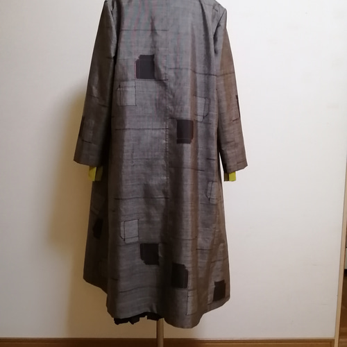 着物リメイク　大島紬コートワンピース+ベルト 和洋折衷 着物 リメイク ワンピース ドレス 洗える 化繊 名古屋帯