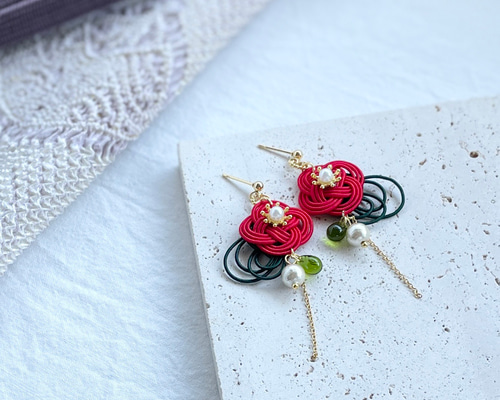 紅椿】水引のピアス／イヤリング ピアス（フック・チェーン） HANAHANA