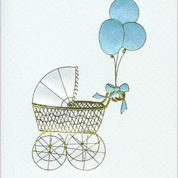 出産祝いカード Paula Skene New Baby バギーとブルーのバルーン [0438-22828] 1枚目の画像