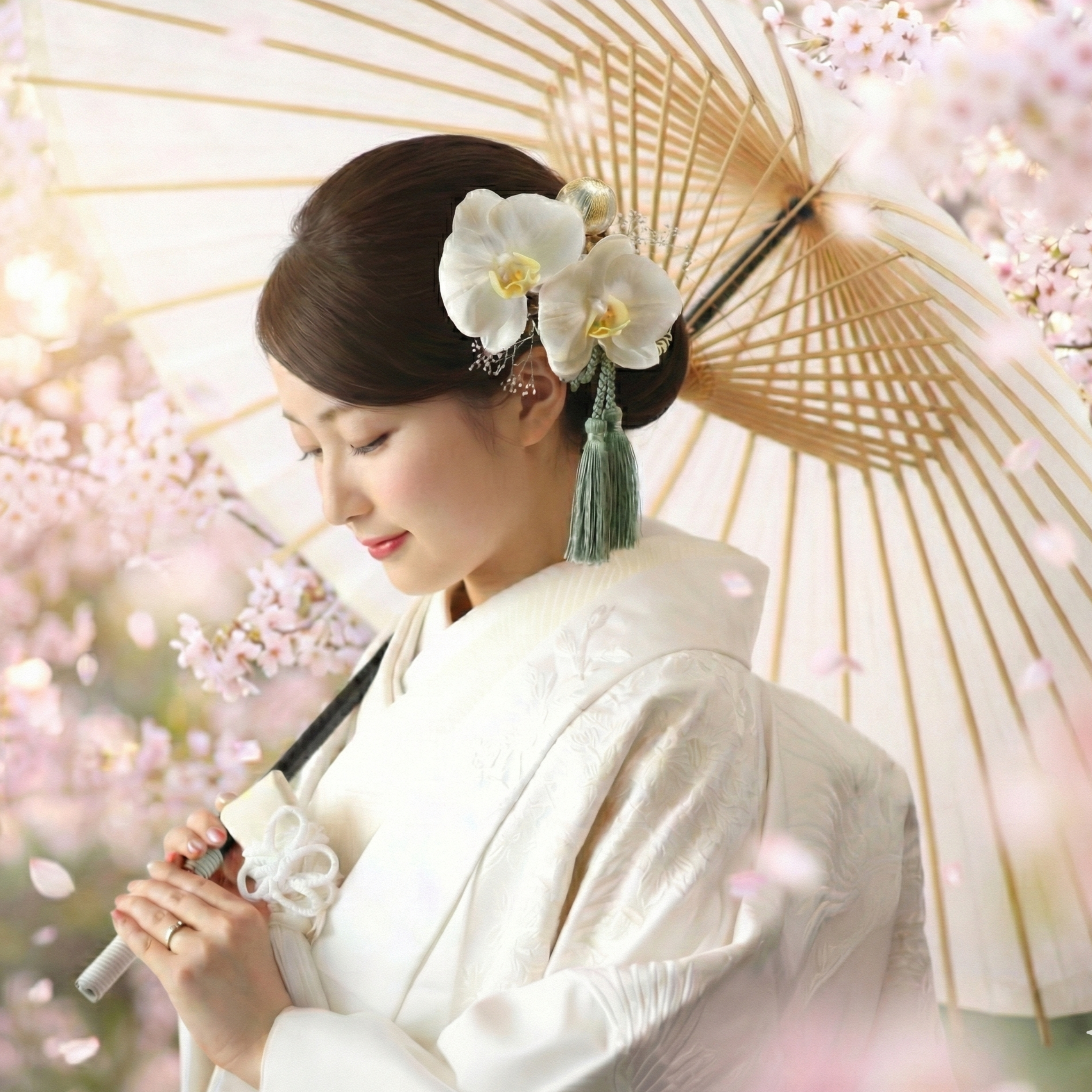 髪飾り 胡蝶蘭とかすみ草の髪かざり　成人式　卒業式　結婚式　振袖　着物　和装　ヘアアクセサリー　留袖　前撮り　髪かざり