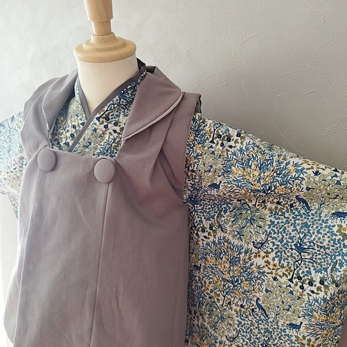 ブルーリバティ着物&リバーシブル被布set【Pheasant forest】七五三 3