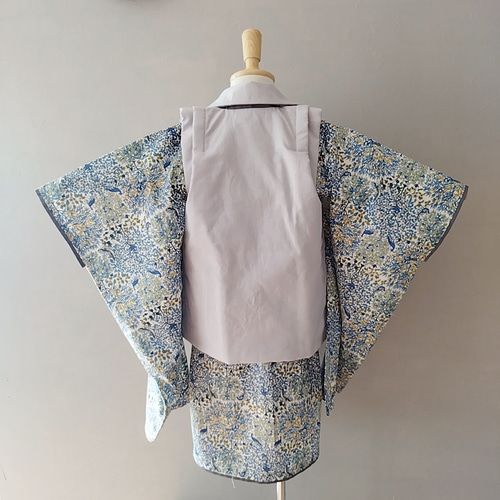 ブルーリバティ着物&リバーシブル被布set【Pheasant forest】七五三 3