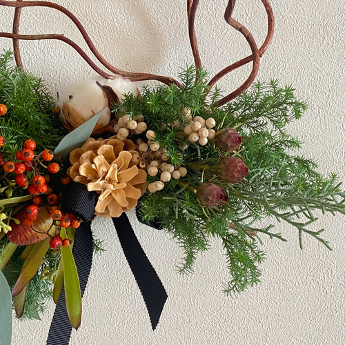 素朴な森のクリスマスリース（野ばらの実） ドライフラワー nonoka