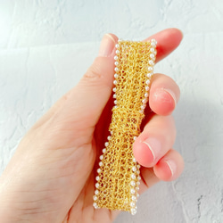 ヘアアクセサリー リボン バレッタ パール ゴールド 大きい レース   上品 お呼ばれ セレモニー ウエディング 8枚目の画像