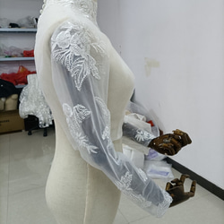 優雅的胡桃木鈕扣高領蕾絲波萊羅上衣婚紗 第5張的照片