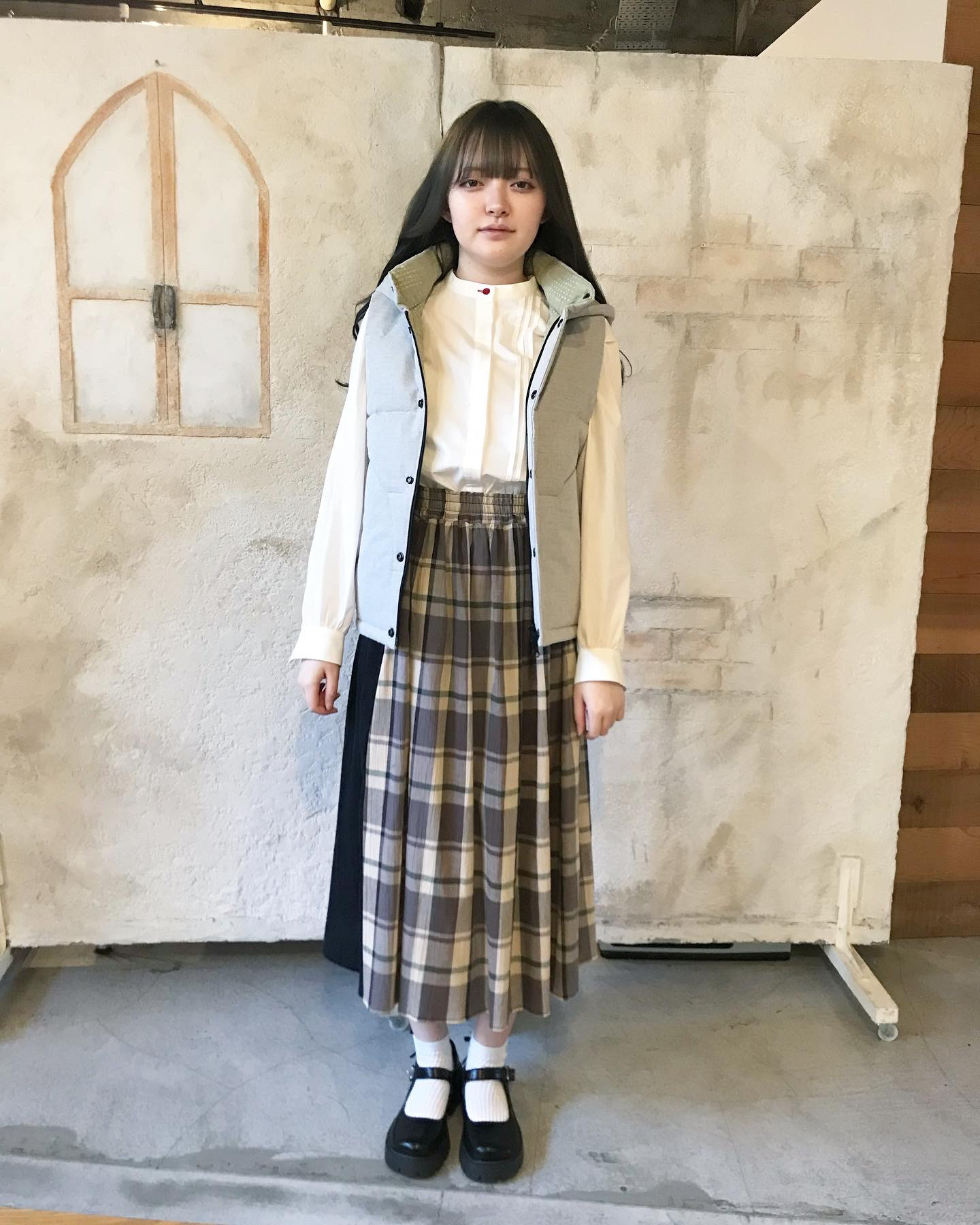 （Hjärta）ドビークロス×綿ウールバフ中綿キルトベスト　light grey