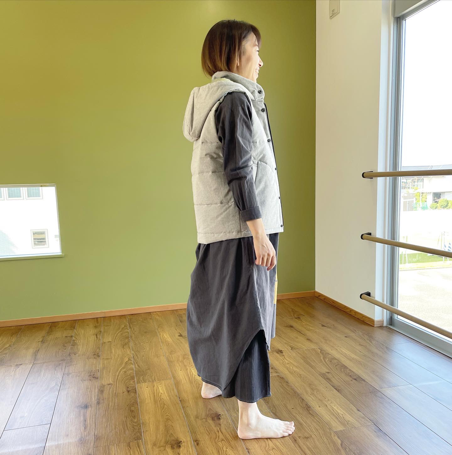 （Hjärta）ドビークロス×綿ウールバフ中綿キルトベスト　light grey