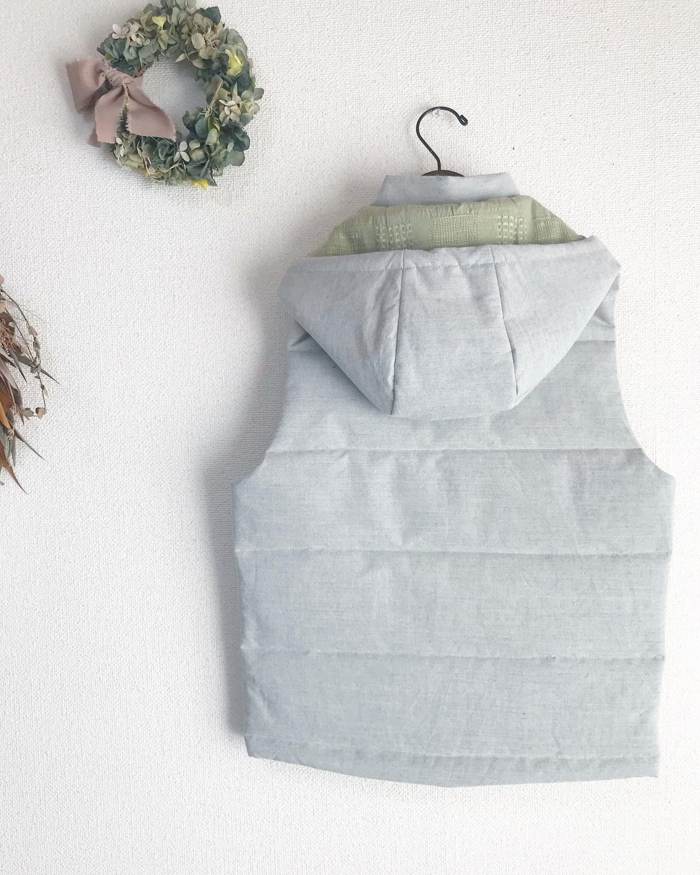 （Hjärta）ドビークロス×綿ウールバフ中綿キルトベスト　light grey