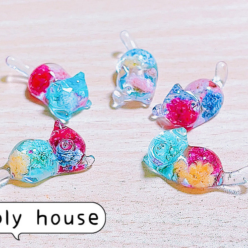 ねこちゃんレジンパーツ紫のバラ