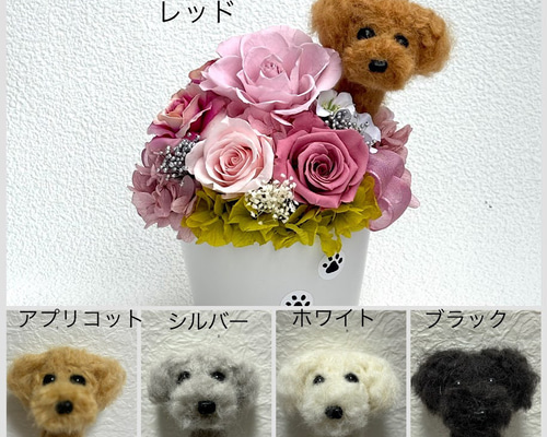 羊毛フェルト　トイプードル　ディスプレイ棚　フラワーアレンジ 羊毛フェルト トイプードル ディスプレイ棚 フラワーアレンジ