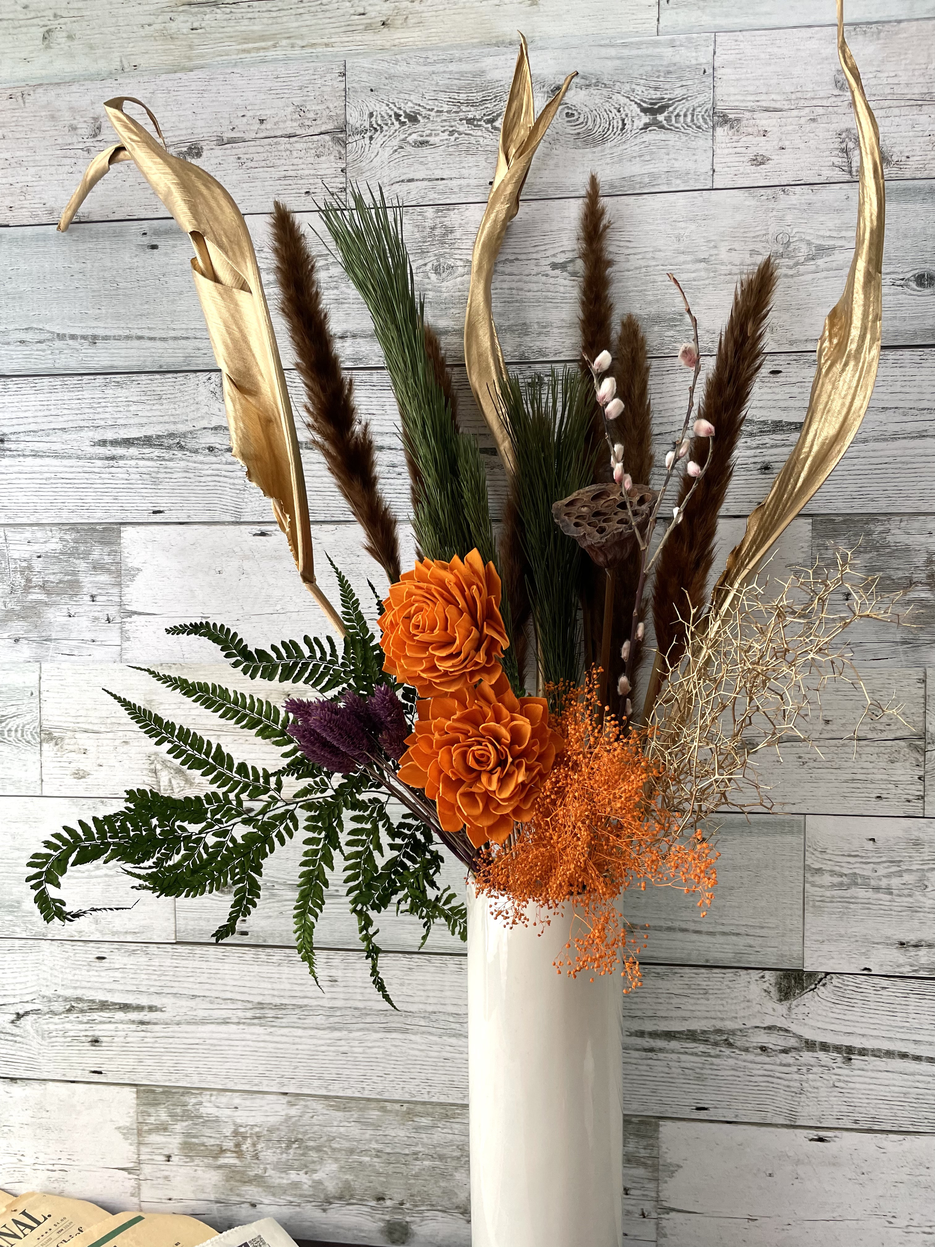 ドライフラワー　インテリア　アンティークブラウンのデコレーションフラワーセット　ウエルカムスペース　そのままが触るだけ