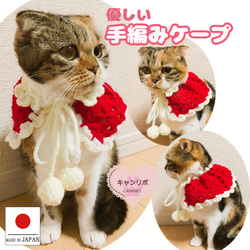 手編みのクリスマスのケープ♪猫、犬、ペット用 1枚目の画像