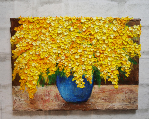 【ミモザ】アクリル画 F4 静物画 絵画 花の絵 ミモザ】アクリル画 F4 静物画 絵画 花の絵 - 絵画