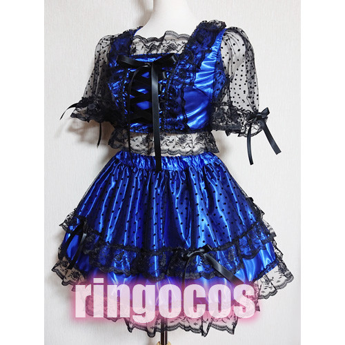 アイドル衣装 水色×黒 編み上げリボン オリジナル ハンドメイド
