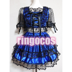 アイドル衣装 青×黒 編み上げリボン オリジナル ハンドメイド コスプレ