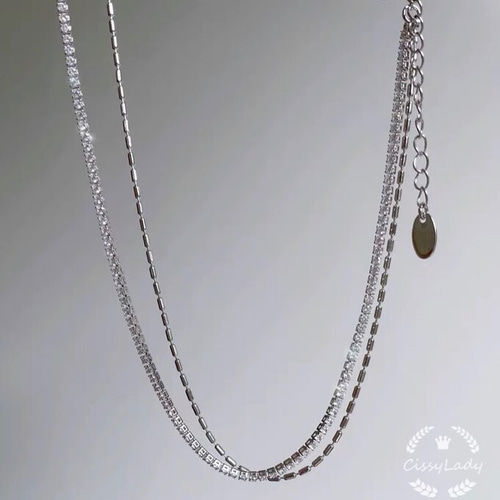179N【ダイヤ】二連チェーン　ネックレス　CZ　　プラチナシルバー　人気 楽天市場】プラチナ 2 連 ネックレスの通販