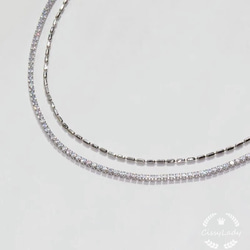 ★CICI★シルバー　真鍮　2連チェーン　プラチナ仕上げ　個性　ダイヤ　ネックレス 2枚目の画像