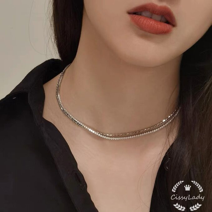 320Na【人気】2連　ネックレス　CZ　ダイヤ　ゴールドチェーン