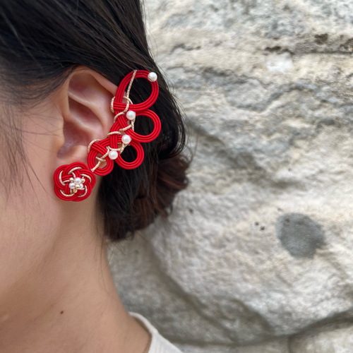 水引イヤーカフセット ひとつぶ赤小梅 結婚式 成人式 七五三 卒業式