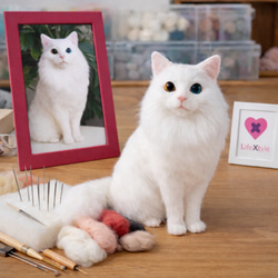 L L Lサイズ 白猫ちゃん 猫 ふわふわ 置物 受注商品 羊毛フェルト 展示