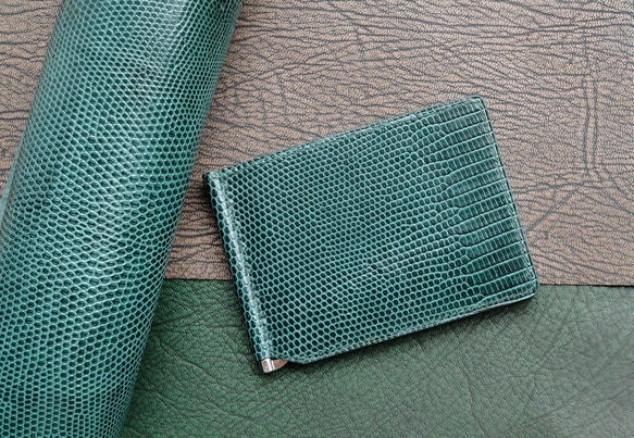 BELFIORE マネークリップ　リザード革 高級リザード革のマネークリップ手縫いマネークリップ マネークリップ