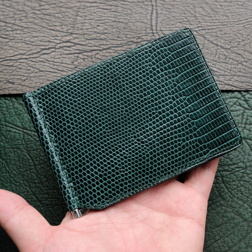 高級リザード革のマネークリップ手縫いマネークリップ マネークリップ