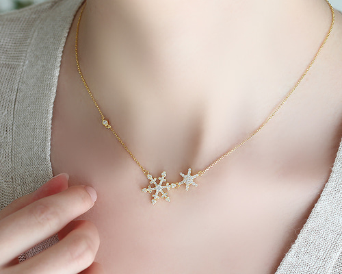 035Nf【人気】スノーフレーク ダイヤ ネックレス CZ プレゼント