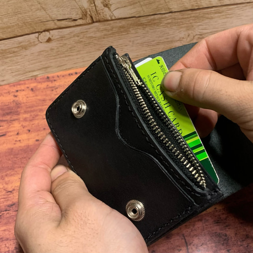トラッカーウォレット ショートサイズ ブラック サドルレザー ミニ財布
