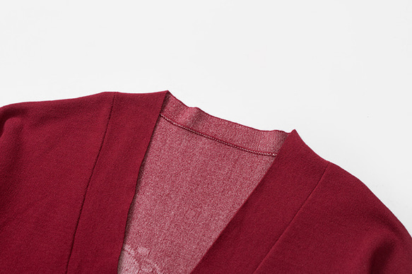 紅色 日系復古和服款針織開衫 改良國風玫瑰提花厚實毛衣外套 (不含腰帶) 第3張的照片