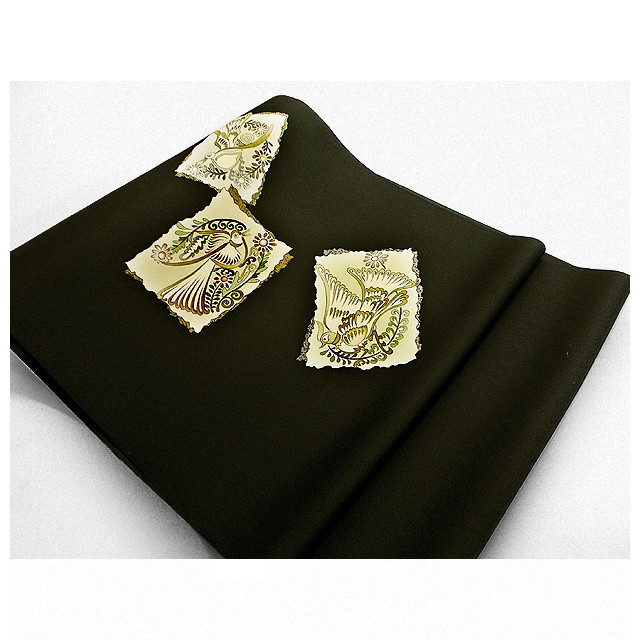 名古屋帯（華麗な鳥達）（チャコールグレー色）