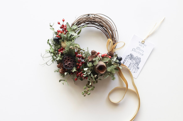 ドライフラワークリスマスリースユーカリ無料ラッピングプレゼント