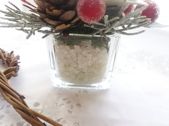 ❁聖誕迷你粘土花佈置-米白色非洲菊玻璃花瓶❁ 第7張的照片
